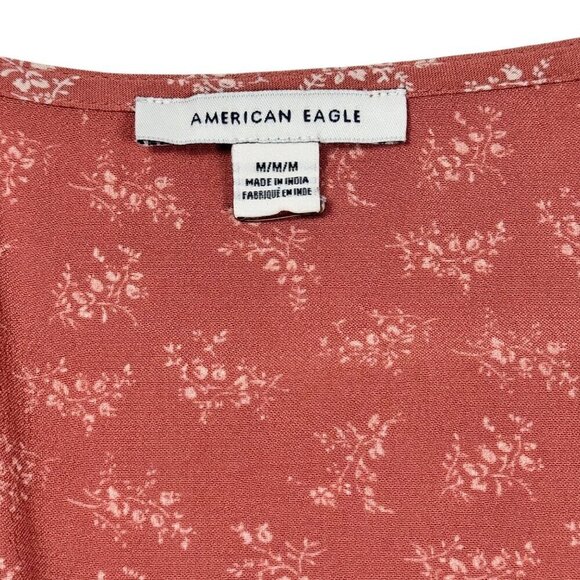 American Eagle Floral Wrap Crop Top Sz.M Coral Puff Sleeve Y2K 90s Romantic - Picture 6 of 9